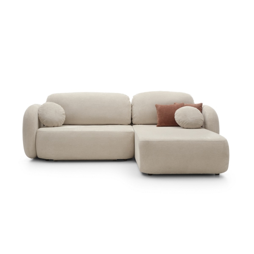 Narożna rozkładana sofa z pojemnikiem OLBIA prawa beżowa