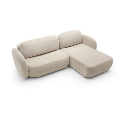 Narożna rozkładana sofa z pojemnikiem OLBIA prawa beżowa