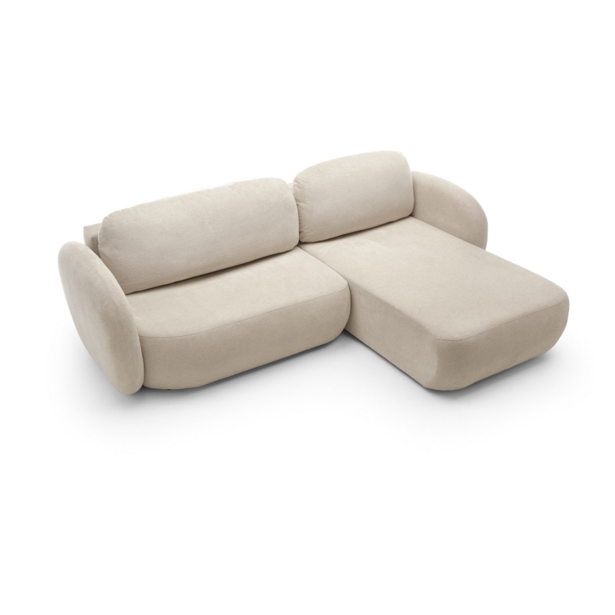 Narożna rozkładana sofa z pojemnikiem OLBIA prawa beżowa