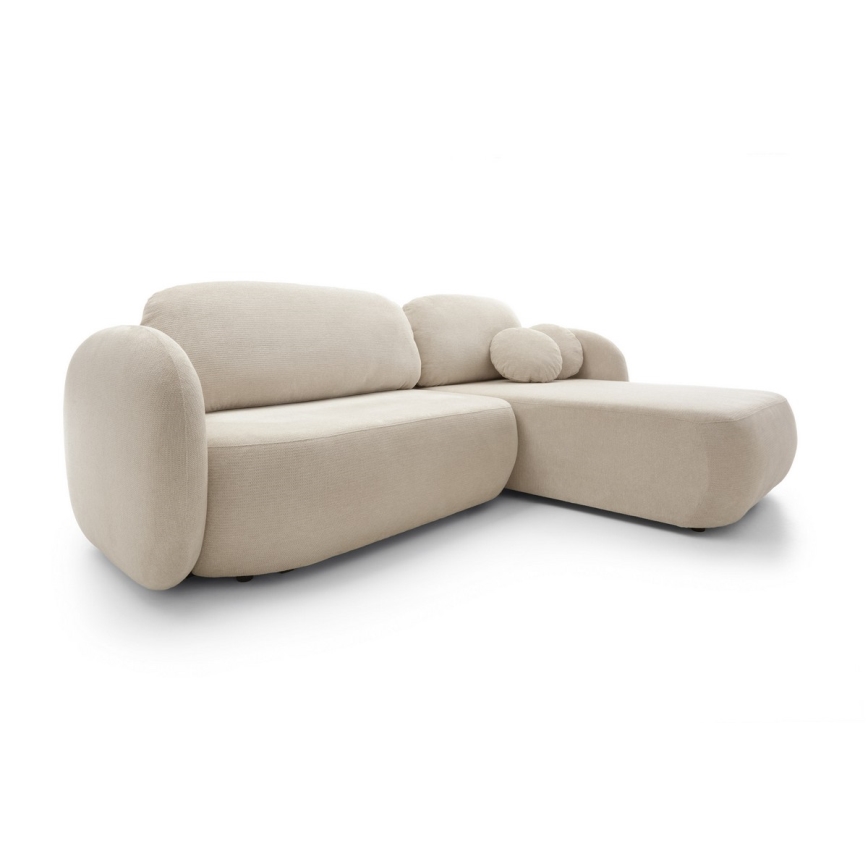 Narożna rozkładana sofa z pojemnikiem OLBIA prawa beżowa