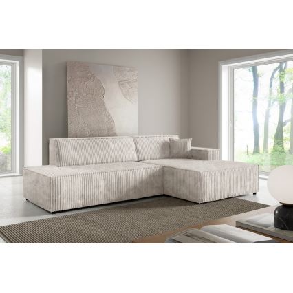 Narożna rozkładana sofa z pojemnikiem na pościel w kształcie litery L TERAMO prawa beżowa