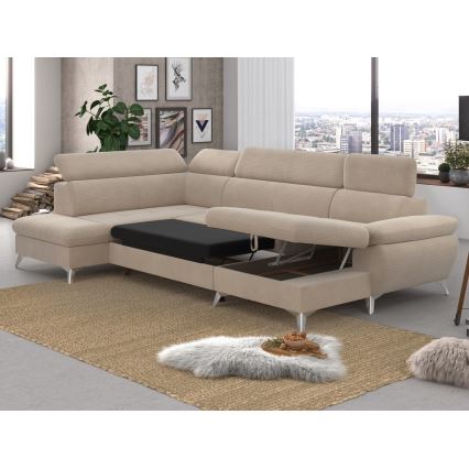 Rozkładany narożnik z pojemnikiem w kształcie litery U CATANIA lewy beżowy