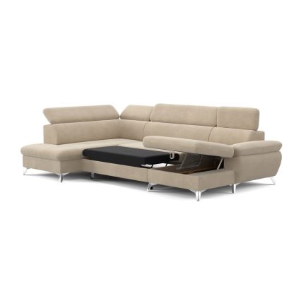 Rozkładany narożnik z pojemnikiem w kształcie litery U CATANIA lewy beżowy