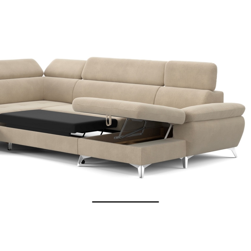 Rozkładany narożnik z pojemnikiem w kształcie litery U CATANIA lewy beżowy