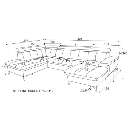 Rozkładany narożnik z pojemnikiem w kształcie litery U CATANIA lewy beżowy