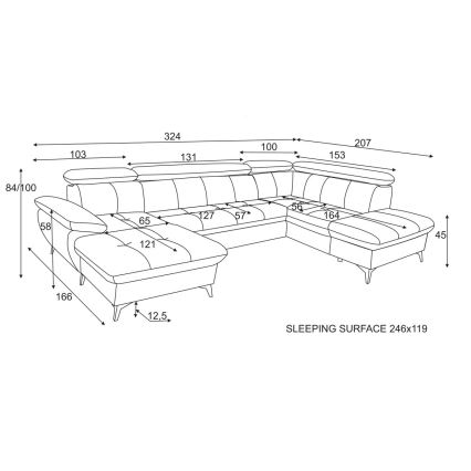 Rozkładany narożnik z pojemnikiem w kształcie litery U CATANIA prawy beżowy