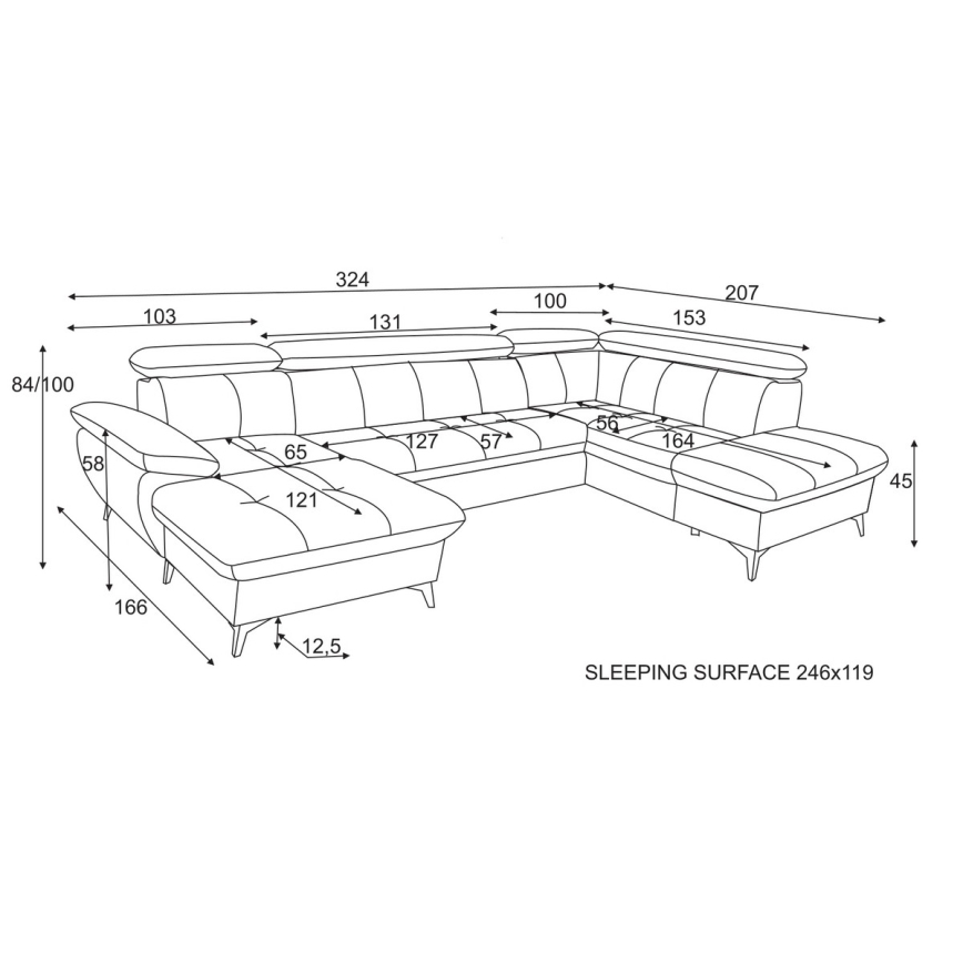 Rozkładany narożnik z pojemnikiem w kształcie litery U CATANIA prawy beżowy