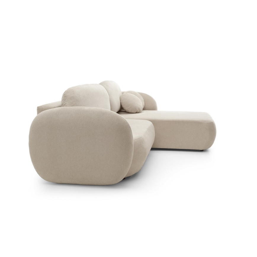 Narożna rozkładana sofa z pojemnikiem w kształcie L OLBIA, prawostronna, beżowa