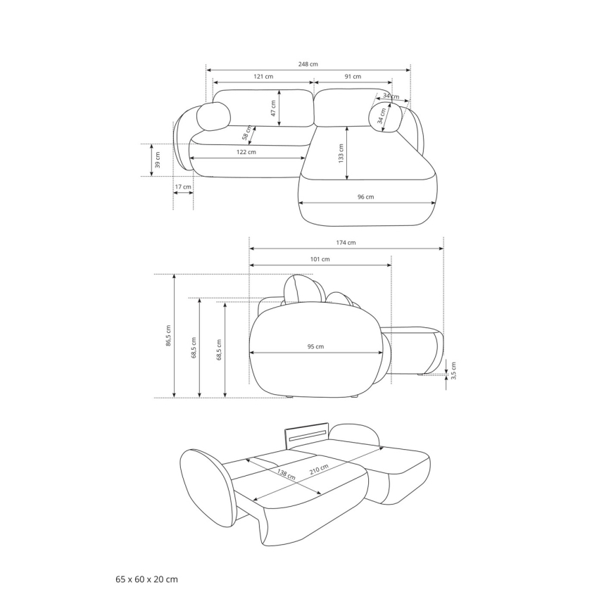 Narożna rozkładana sofa z pojemnikiem w kształcie L OLBIA, prawostronna, beżowa
