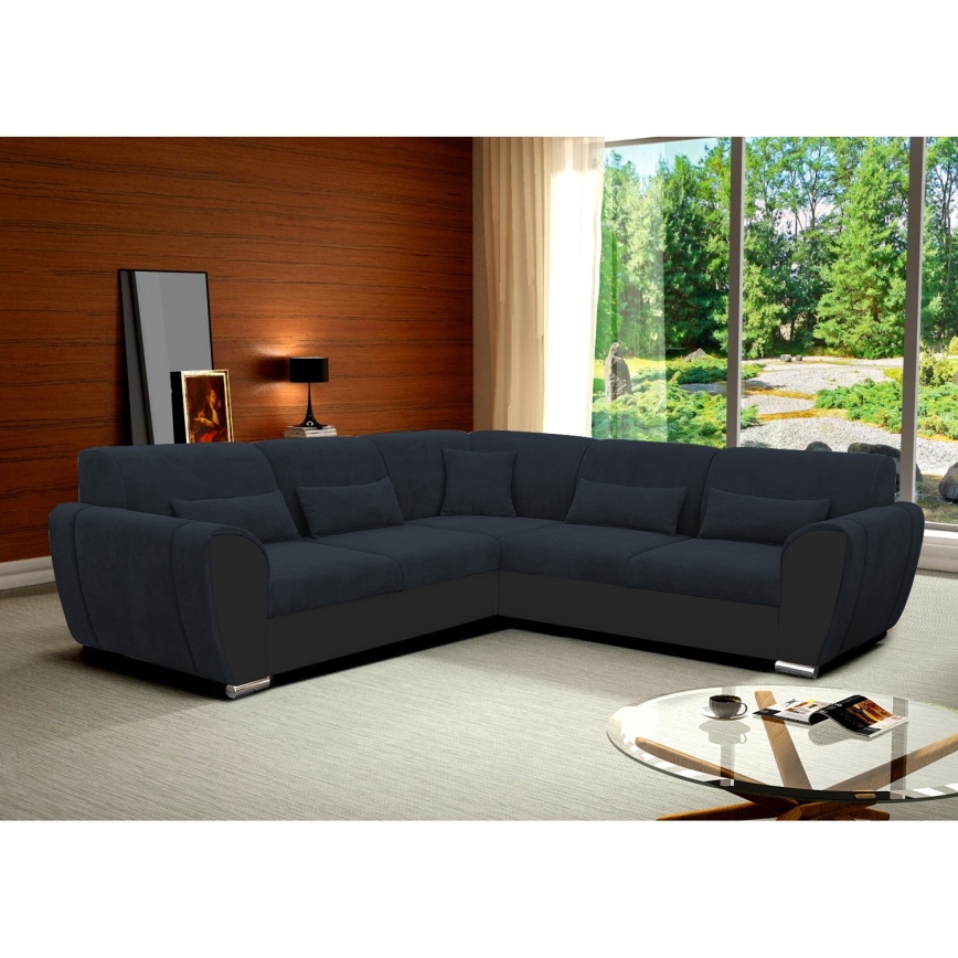 Narożna rozkładana sofa z pojemnikiem w układzie L VISEU, prawostronna, antracyt/czarny