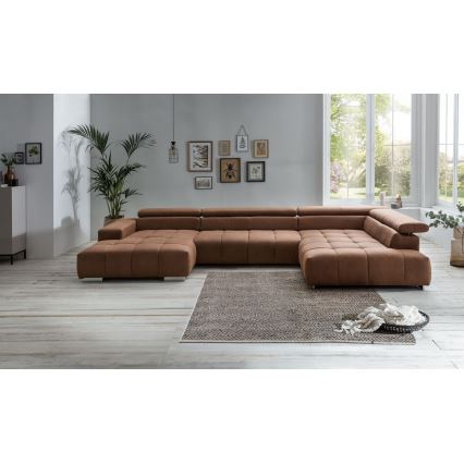Narożna sofa w kształcie litery U TROPEA prawa brązowa