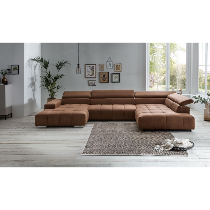 Narożna sofa w kształcie litery U TROPEA prawa brązowa