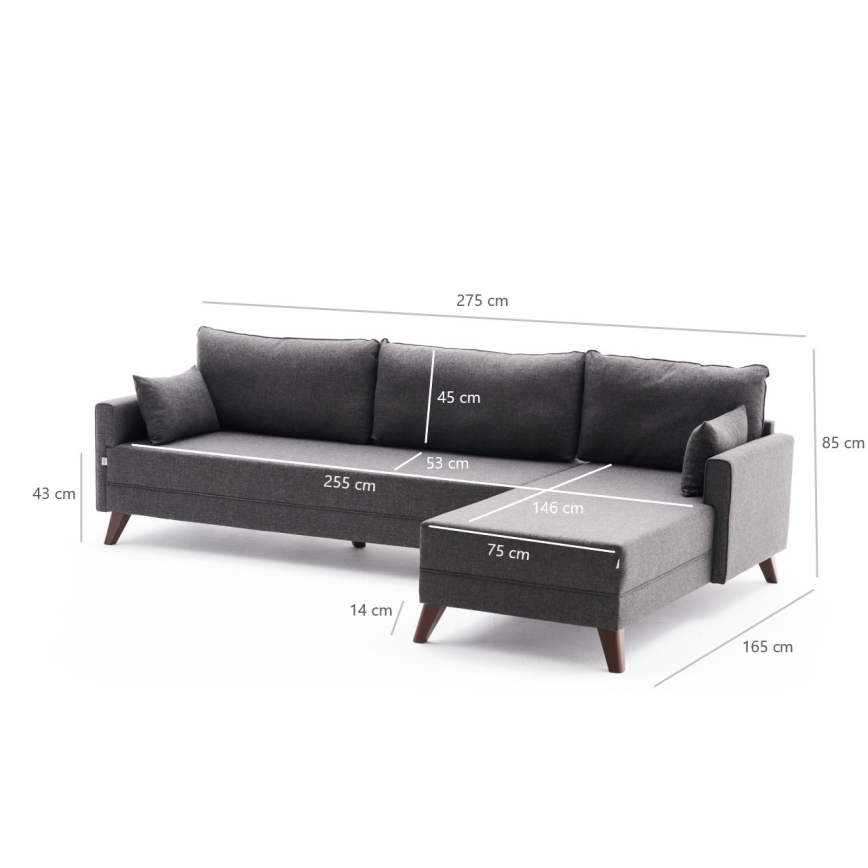 Narożna sofa w układzie L RIGA, antracyt, prawostronna