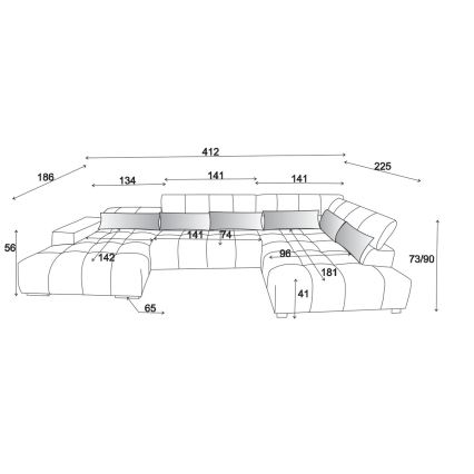 Narożna sofa z zagłówkami w kształcie litery U TROPEA prawa szara