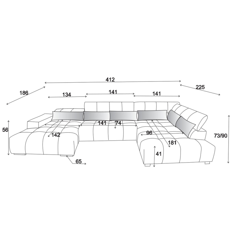 Narożna sofa z zagłówkami w kształcie litery U TROPEA prawa szara