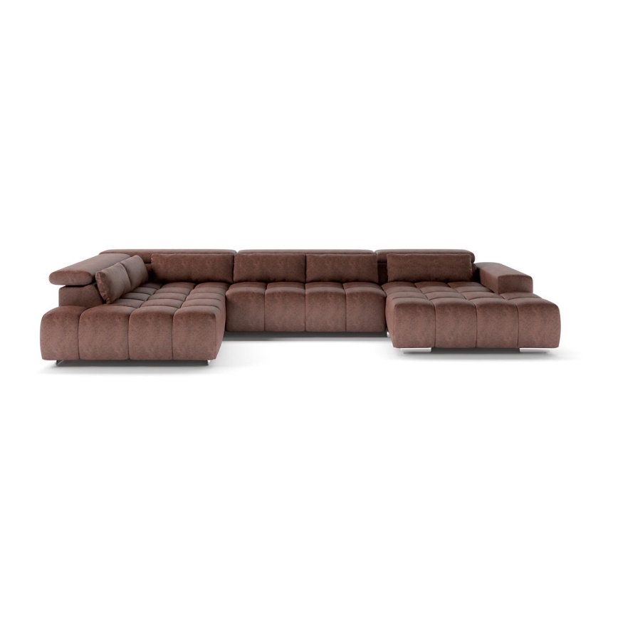 Narożna sofa z zagłówkami w kształcie litery U TROPEA lewa brązowa