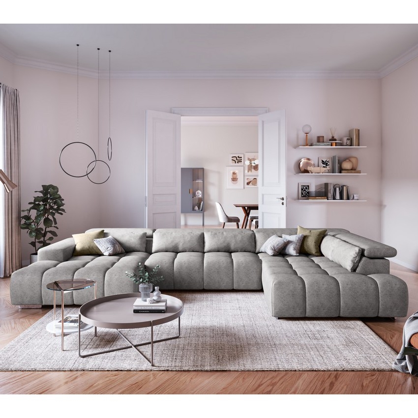 Narożna sofa z zagłówkami w kształcie litery U TROPEA prawa szara