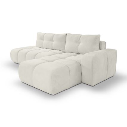Rozkładana narożna tapicerowana sofa z pojemnikiem na pościel w kształcie litery L ALMADA prawa beżowa