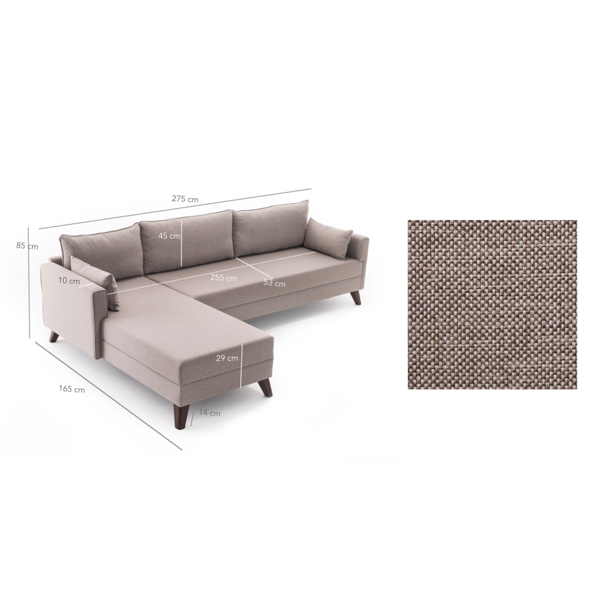 Narożnik KORFU w kształcie litery L, kremowy, lewy