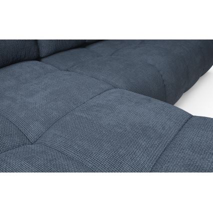 Narożnik rozkładany tapicerowany z pojemnikiem na pościel w układzie L ALMADA — lewy, niebieski