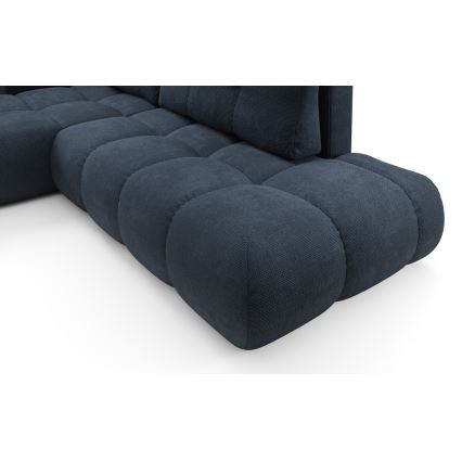 Narożnik rozkładany tapicerowany z pojemnikiem na pościel w układzie L ALMADA — lewy, niebieski