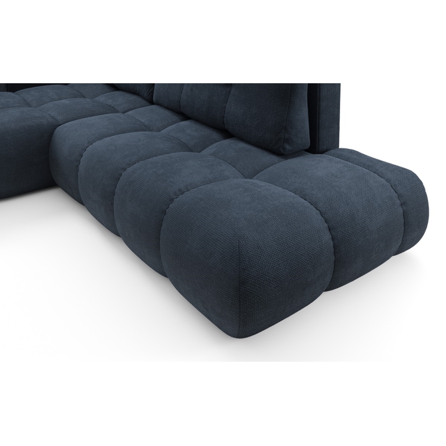 Narożnik rozkładany tapicerowany z pojemnikiem na pościel w układzie L ALMADA — lewy, niebieski