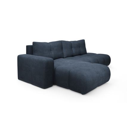 Narożnik rozkładany tapicerowany z pojemnikiem na pościel w układzie L ALMADA — lewy, niebieski