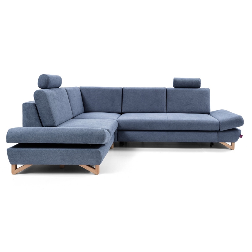 Rozkładany narożnik tapicerowany z pojemnikiem w układzie L AVESTA, lewy, niebieski