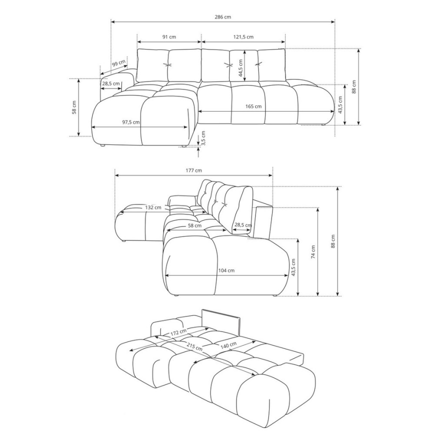 Narożnik rozkładany tapicerowany z pojemnikiem ALMADA, lewy, jasnobeżowy