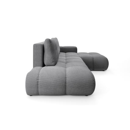 Rozkładany narożnik tapicerowany ALMADA w układzie L, prawy, szary, z pojemnikiem na pościel