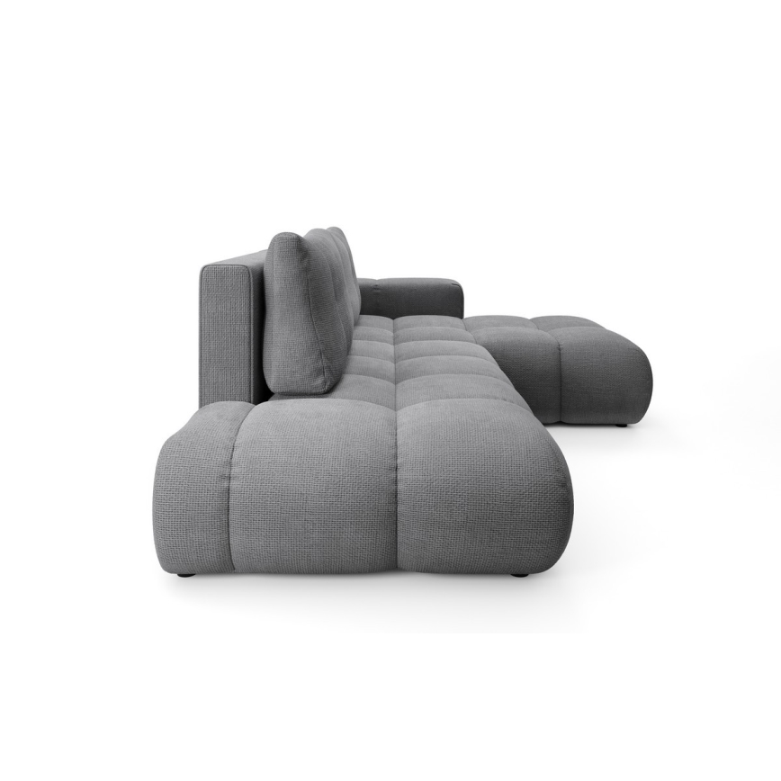 Rozkładany narożnik tapicerowany ALMADA w układzie L, prawy, szary, z pojemnikiem na pościel