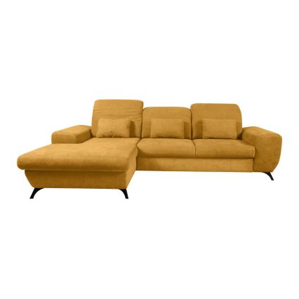 Rozkładana narożna sofa tapicerowana ALTA z pojemnikiem, lewy układ, żółta