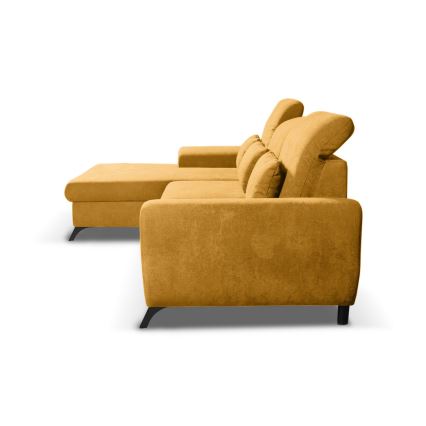 Rozkładana narożna sofa tapicerowana ALTA z pojemnikiem, lewy układ, żółta