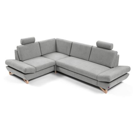 Rozkładany narożnik tapicerowany z pojemnikiem w układzie L AVESTA lewy szary