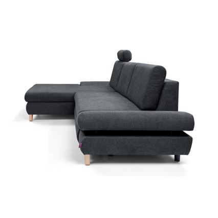 Rozkładana narożna sofa tapicerowana AVESTA w układzie L z pojemnikiem, lewa, antracyt