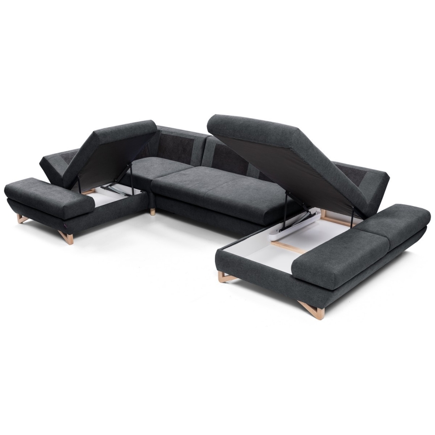 Rozkładany narożnik tapicerowany z pojemnikiem w kształcie U AVESTA antracyt