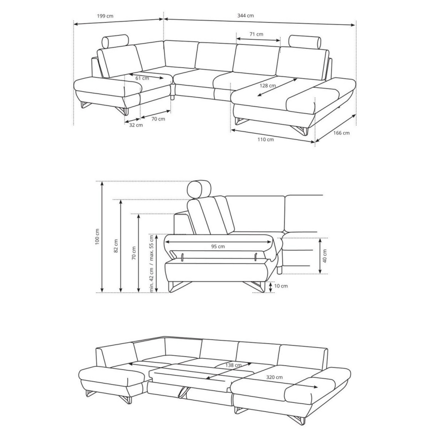 Rozkładany narożnik tapicerowany z pojemnikiem w kształcie U AVESTA antracyt