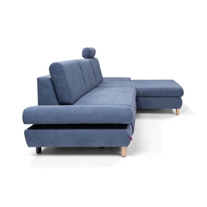 Rozkładany narożnik tapicerowany AVESTA w kształcie L z pojemnikiem, prawostronny, niebieski