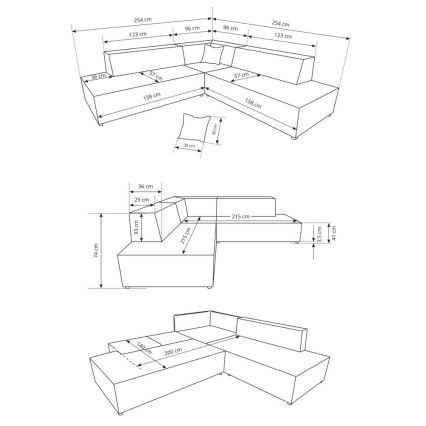 Narożnik rozkładany TERAMO z pojemnikiem, układ prawy (L), beżowy