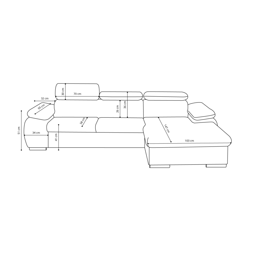 Narożnik rozkładany w kształcie L z pojemnikiem na pościel PADUA, szary, prawostronny