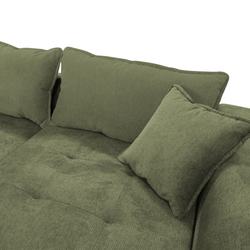 Narożnik rozkładany w kształcie litery L LAGOA, prawostronny, zielony, z pojemnikiem