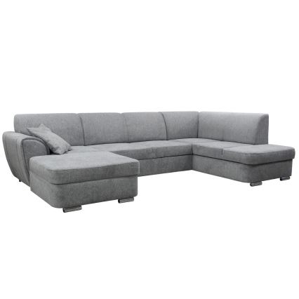 Narożnik rozkładany w kształcie U SERPA, prawostronny, szary, z pojemnikiem na pościel