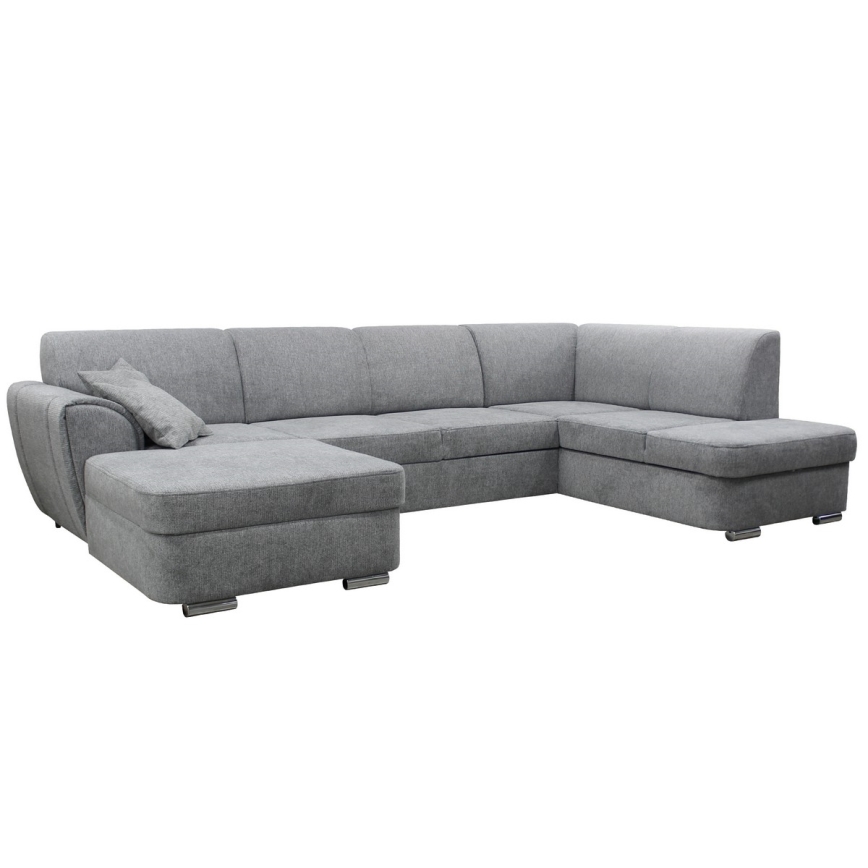 Narożnik rozkładany w kształcie U SERPA, prawostronny, szary, z pojemnikiem na pościel