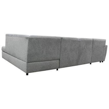 Narożnik rozkładany w kształcie U SERPA, prawostronny, szary, z pojemnikiem na pościel