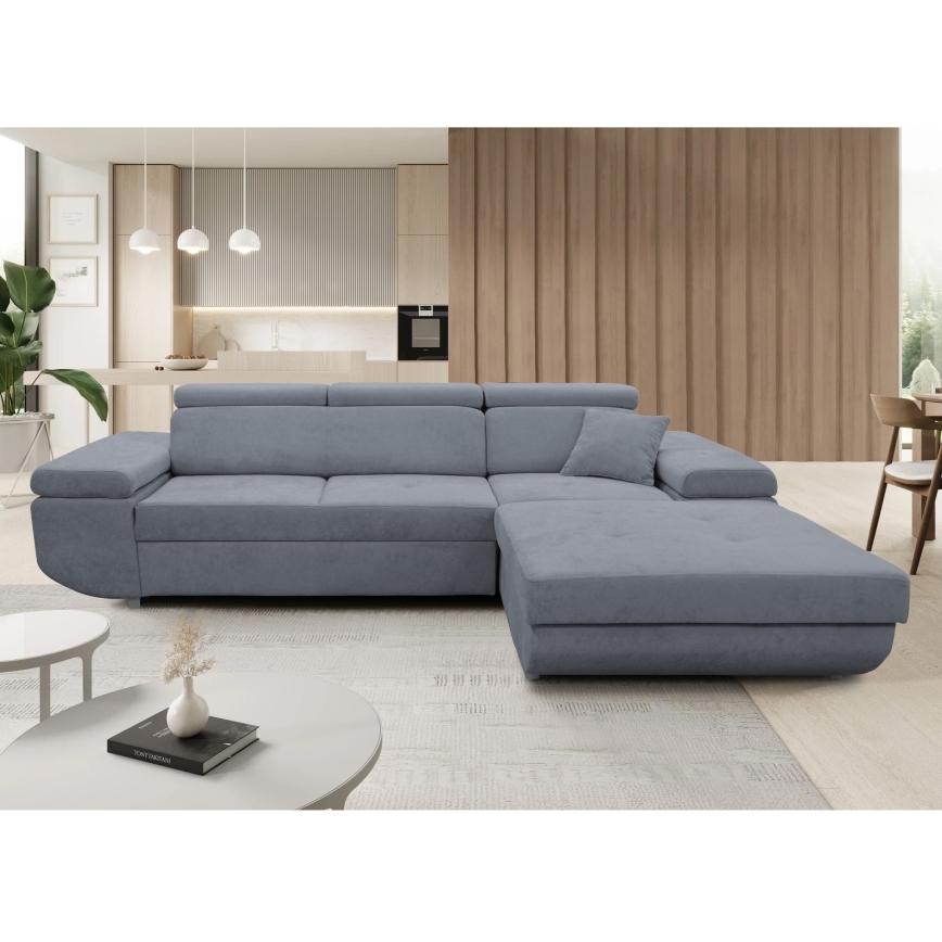 Narożnik rozkładany z pojemnikiem CASTELO w układzie L, prawostronny, ciemnoszary