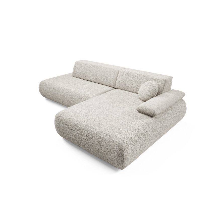 Narożnik rozkładany z pojemnikiem na pościel w układzie L PRATO prawy beżowy