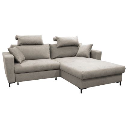 Narożnik rozkładany z pojemnikiem w układzie L HORTA, prawy, szary