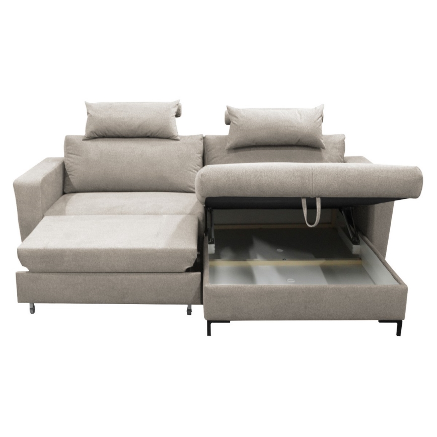 Narożnik rozkładany z pojemnikiem w układzie L HORTA, prawy, szary