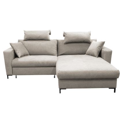 Narożnik rozkładany z pojemnikiem w układzie L HORTA, prawy, szary