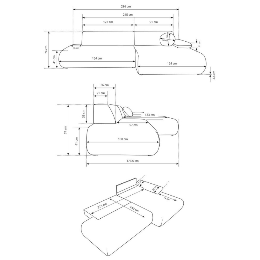 Narożnik rozkładany z pojemnikiem w układzie L PRATO, lewy, beżowy